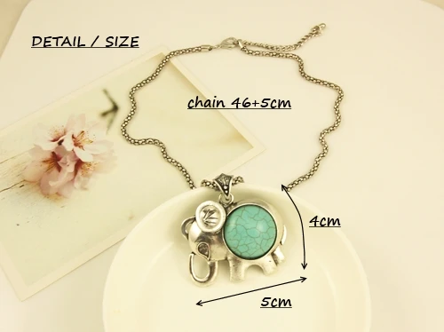 Cute chain Elephant pendant necklace vintage blue Color Stone for women sweater necklaces stone jewelry nke-h94 | Украшения и