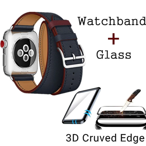 Blue Red Ремешок из натуральной кожи с логотипом Herm для Apple Watch Series 5, 4, 3, 2, 1, 44 мм, 40 мм, сменный ремешок для наручных часов iWatch - Цвет ремешка: Blue Red
