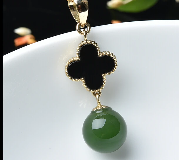 Кулон DYY 1026 + Hetian jade с натуральным клевером мозаикой шпинатом зеленым нефритовым