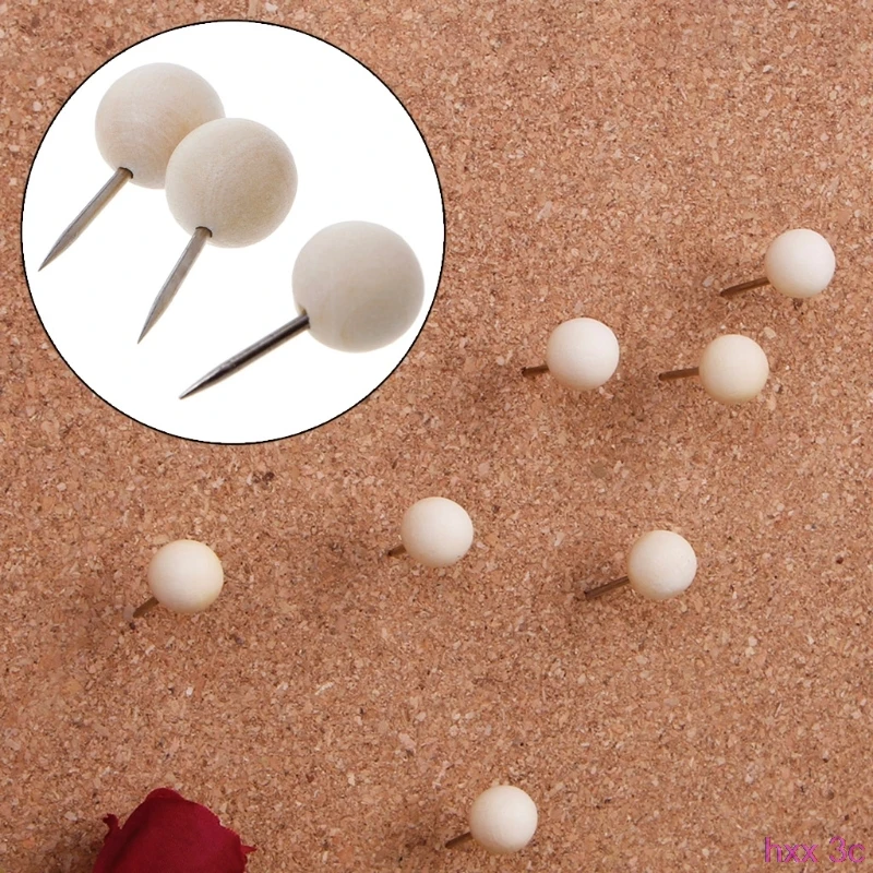 

New 60 Pcs Round Wooden Thumbtack Creative Decorative Drawing Push Pins Wood Head