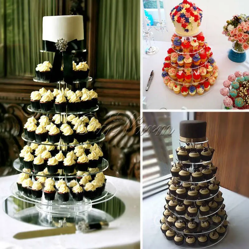 Трехуровневая кристально прозрачная круглая акриловая подставка для кексов