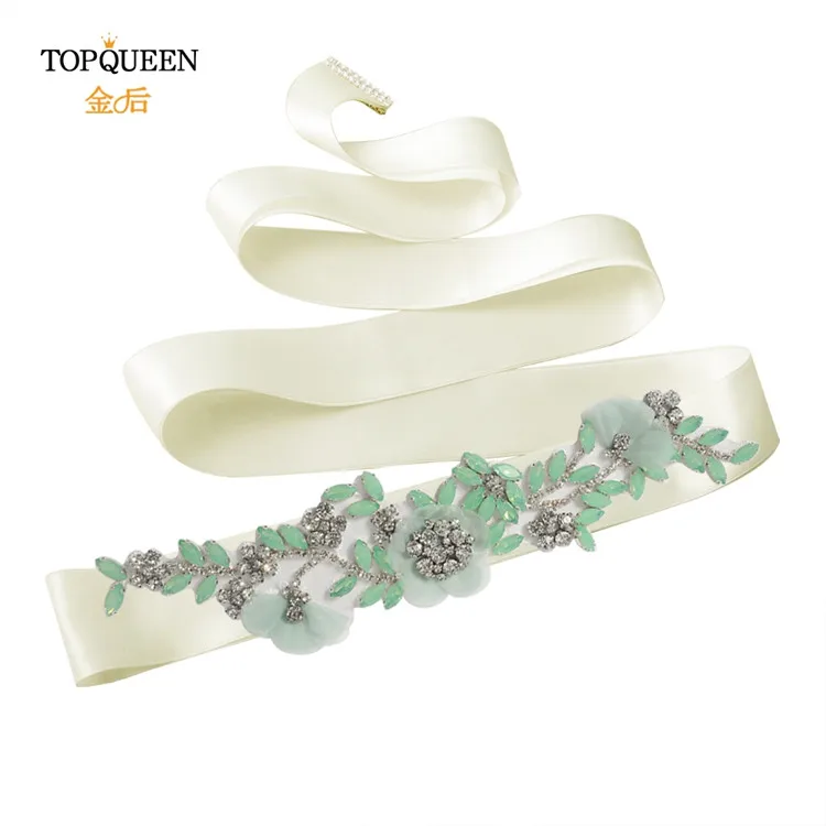 Off-white TOPQUEEN S419-G, свадебные аксессуары, ремень для свадебного платья, вечерние пояса с цветами, стразы, пояс с бриллиантами для вечернего платья - Цвет: Off-white