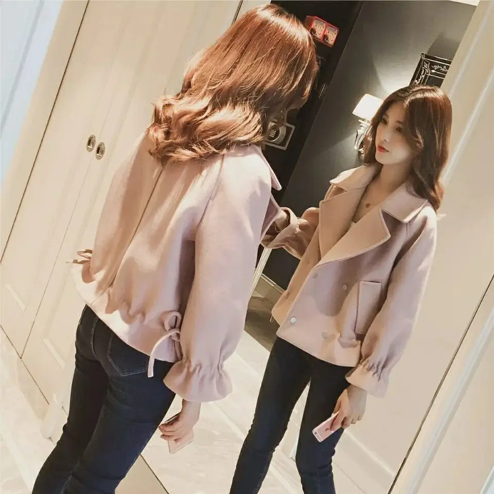 

Women Casual Wool Outwear 2019 New Ladies Fashion Double-sided Coat Autumn Short Woolen Jacket Slim Womens Apricot jackets