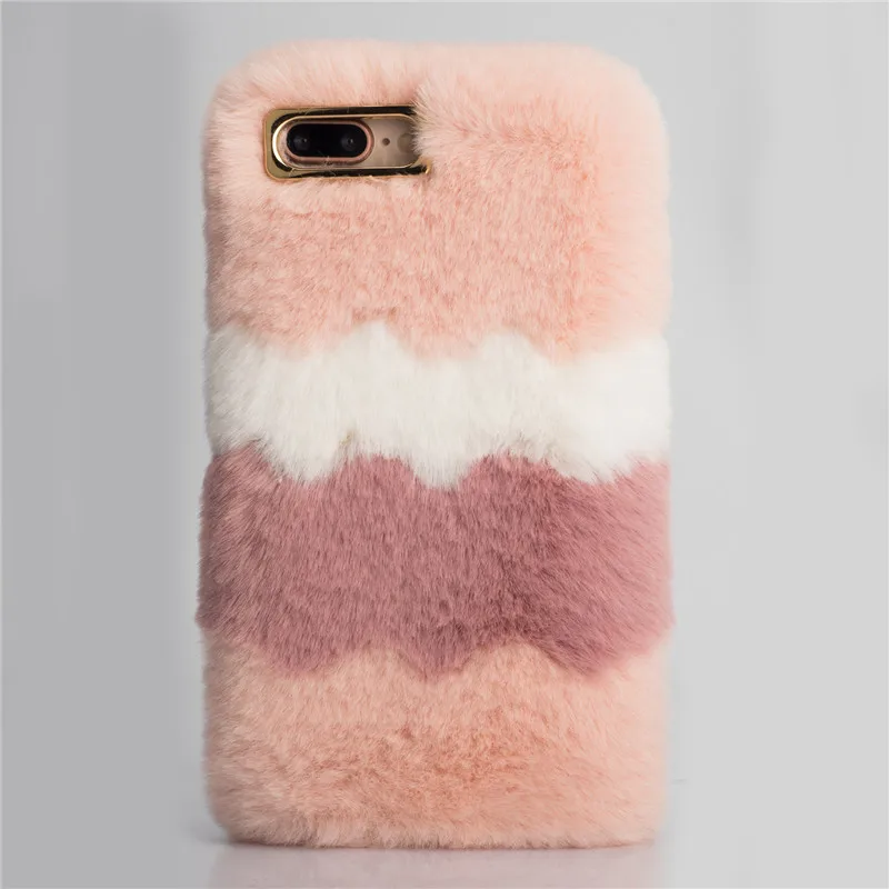 Cute Fluffy Rabbit Hair Fur Warm Case For iphone X Xs Max Xr 7 8 6 6s Plus Ice cream bean paste Soft TPU Cover |
