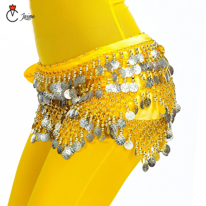 Пояс для танца живота, Женская тренировочная одежда для танца, треугольный набедренный шарф, регулируемый размер стразы, 300 золотые монеты