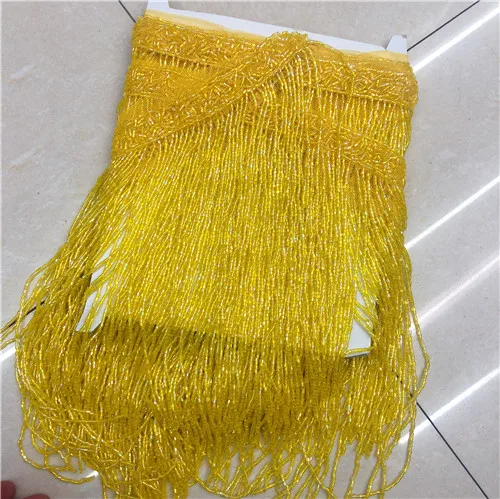 Yellow 2 ярда(1,8 метра) Золотой тяжелый шарик бахрома кисточка отделка для танцевального костюма, платье от кутюр отделка бисером бахрома много цветов - Цвет: Yellow