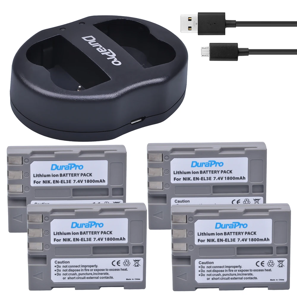 

4 Pcs DuraPro EN-El3e EN El3e Li-ion Battery + USB Dual Charger For Nikon D70 D70S D80 D90 D100 D200 D300 D300S D700 Camera