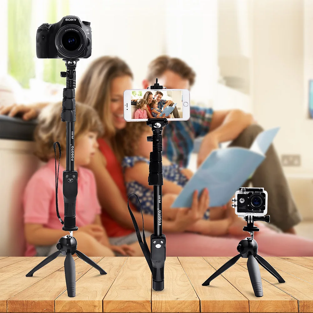 Селфи палка Fusitu FT 777 Bluetooth 50 дюймов ручной монопод мини штатив с для телефона Gopro Dslr