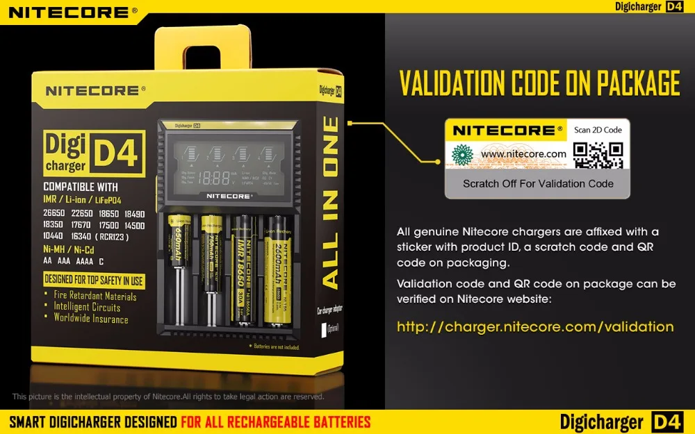 Оригинальное зарядное устройство Nitecore D4 ЖК-дисплей умная Зарядка для