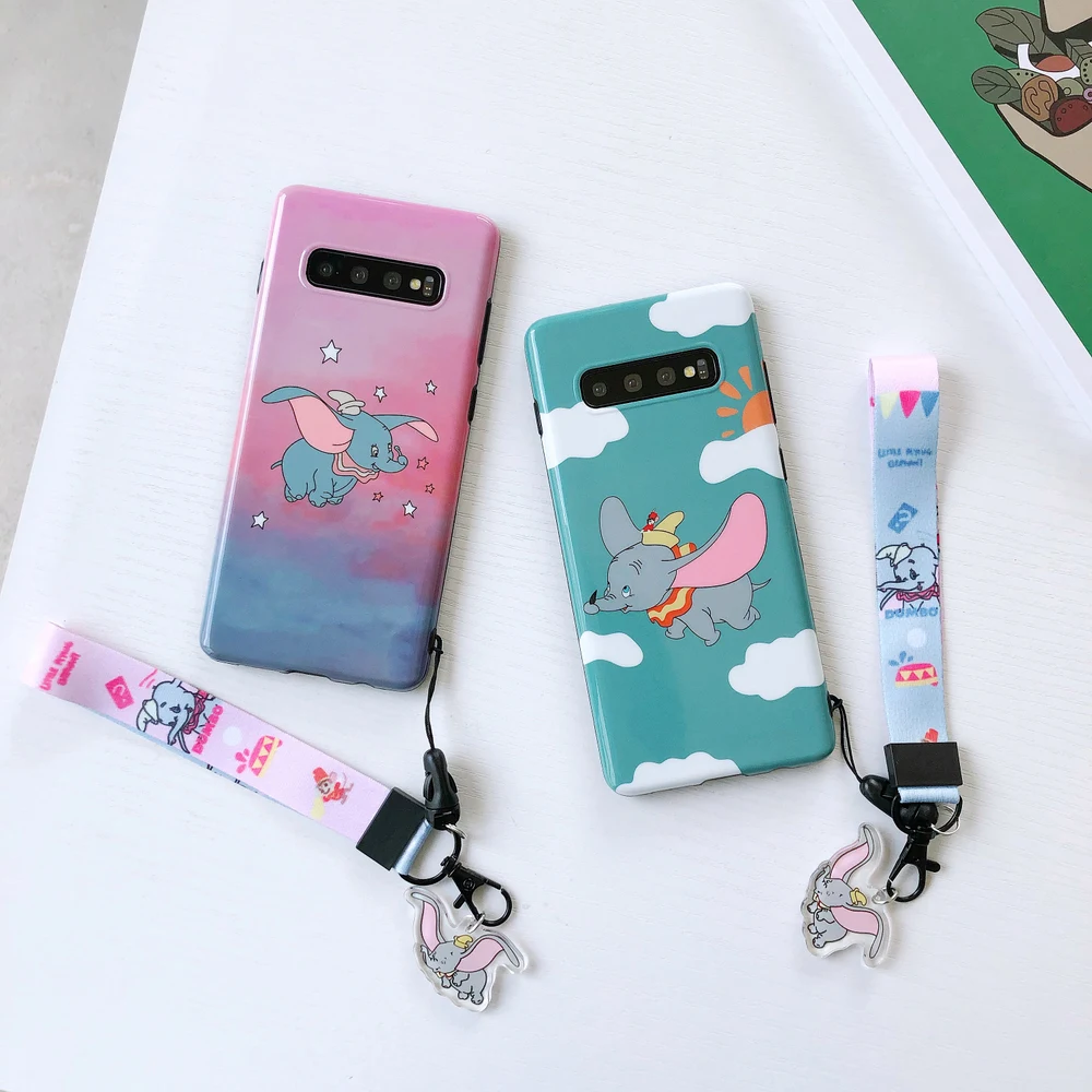 Мультяшный милый чехол для Dumbo S10 Plus, мягкий чехол для телефона s, для samsung Galaxy S9 plus, S8, note 10 plus, 9, 8, чехол+ Кристальный подвесной ремень