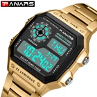 PANARS спортивные мужские бизнес Квадратные ретро часы водонепроницаемые таймер цифровой секундомер часы g Shock Gold