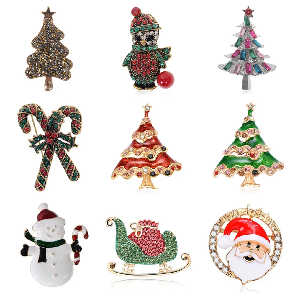 

Unisex Christmas Xmas Tree Penguin Candy Walking Stick Santa Claus Sled Brooches Lapel Pins Jewelry Accessories 9 Styles