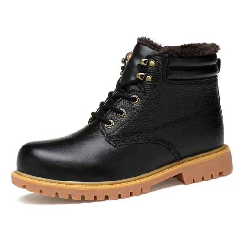 Coolcept Concise Men Real Leather Thick Fur Boots Lace Up Keep Warm Ankle Winter Outdoor Shoes Male Footwear Size 36-48 | Обувь