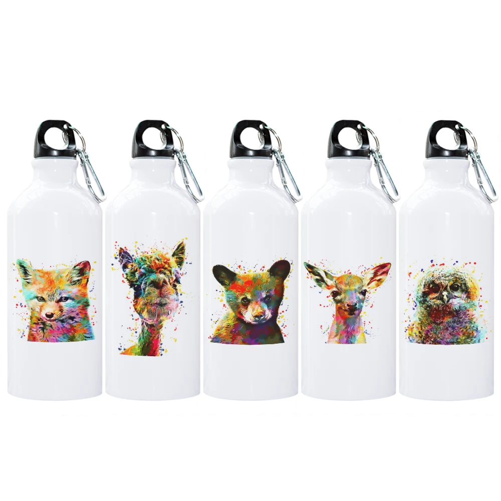 Watercolor Wild Animals Theme Cute Water Bottle with Carabiner 600ml Sport Aluminium for Biking Camping Climbing Hiking | Дом и сад