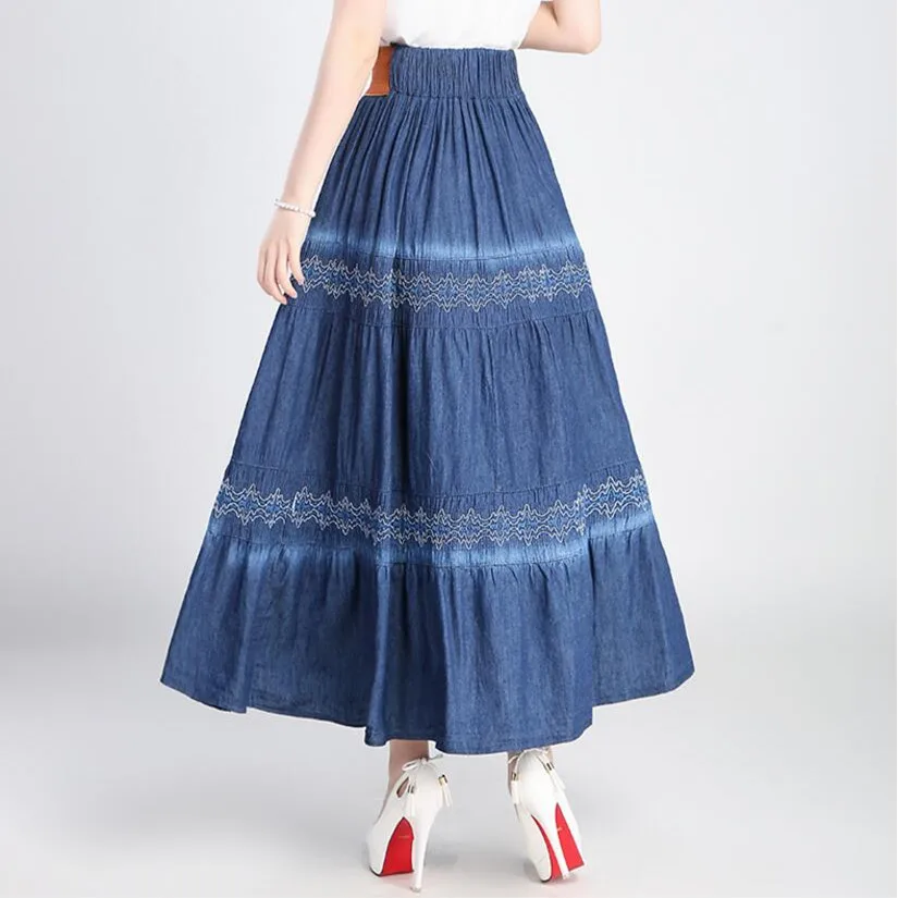 LXMSTH винтажная Длинная женская юбка в национальном стиле с высокой талией тонкая