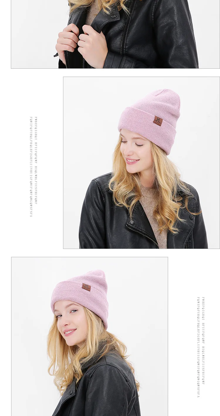 Женская шапка Beain тёплые вязаные шапки шерсть зима осень Skullies Beanie hat Женские однотонные черные женские уличные шапки