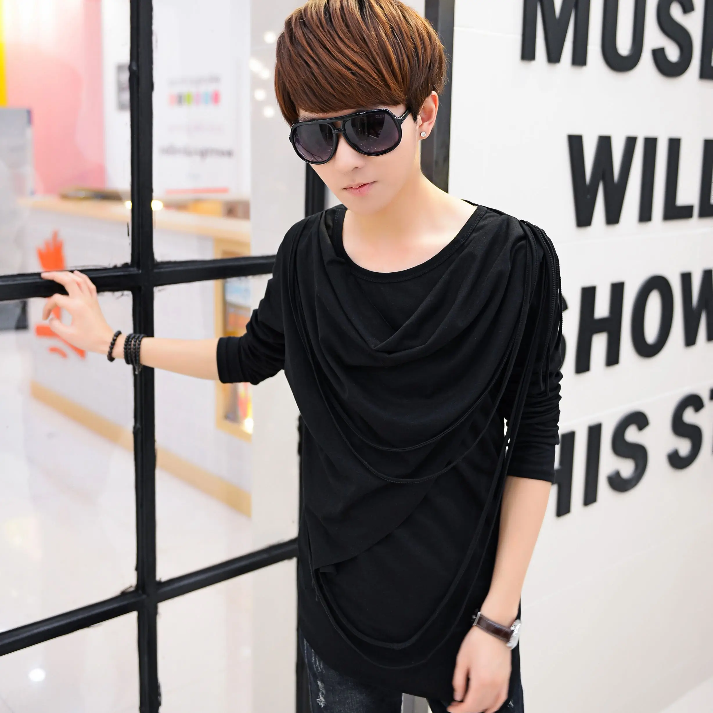 Non Mainstream футболка для мужчин стиль 2017 модная с длинным рукавом имитация двух