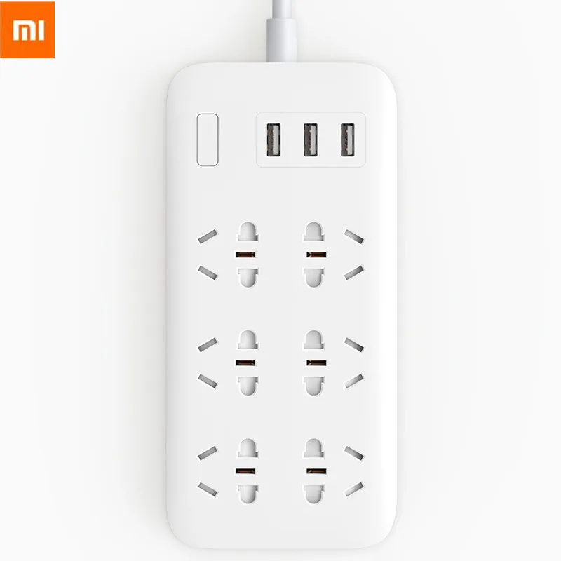 Оригинальный умный удлинитель XiaoMi Mijia с 6 портами и 3 USB для быстрой зарядки 2 1 А