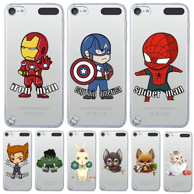 For Apple ipod touch 5 5th phone case back cover Luxury cute coque funda Spiderman Marvel Hero cartoon Captain America Iron Man |