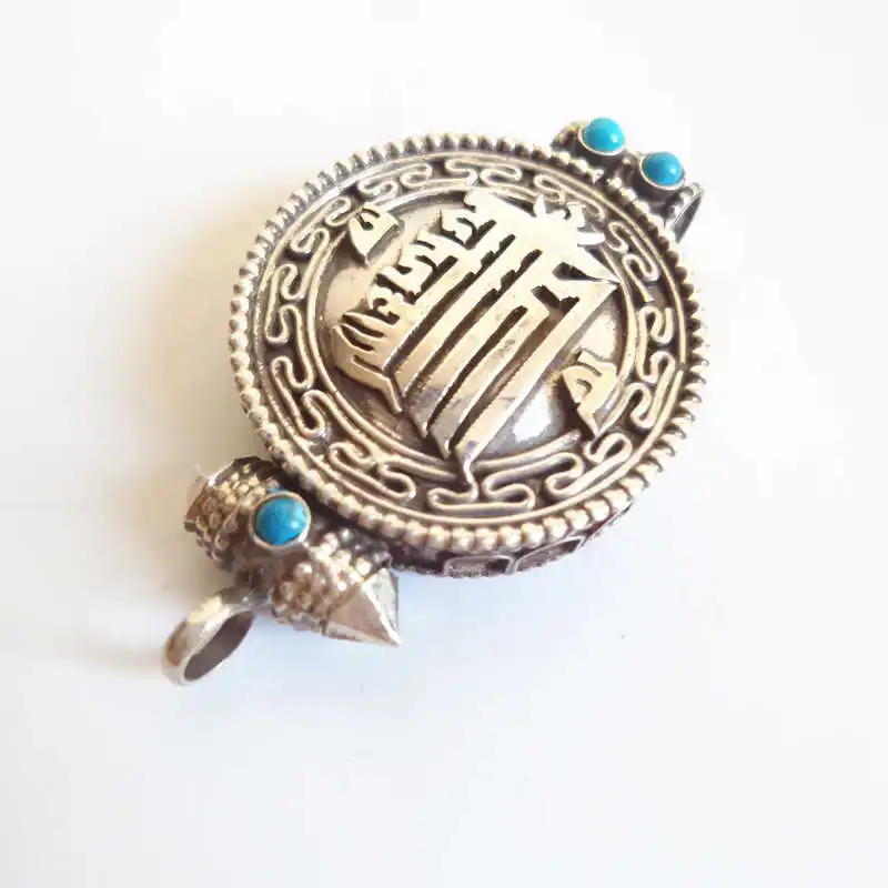 

T9174 Tibetan Kalachakra Prayer box Nepal 925 sterling silver Pendants Tibet Amulet