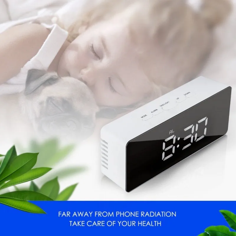 Цифровые часы USB цифровой светодиодный Будильник 12 H/24 H функция повтора, зеркальные часы, термометр для помещений, электронные настольные часы