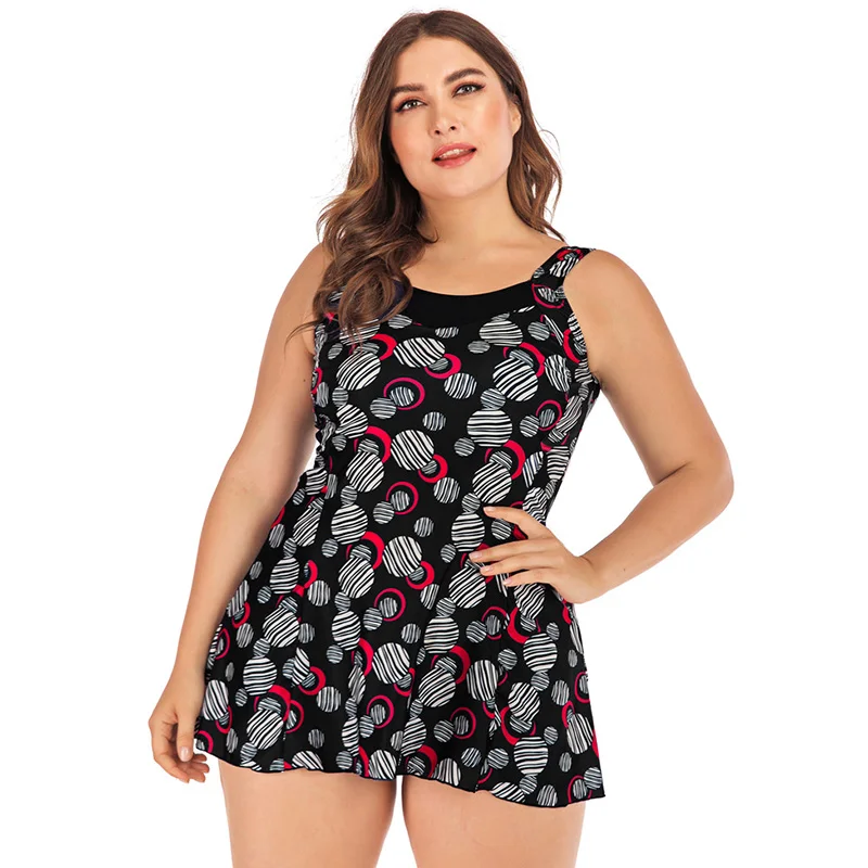 Black Plus Size Tankini Swimsuits Women Black Blue Dot Print Swimwear Push Up Skirt Tankinis Beachwear Two Pieces Swimming Suit - Color: Black