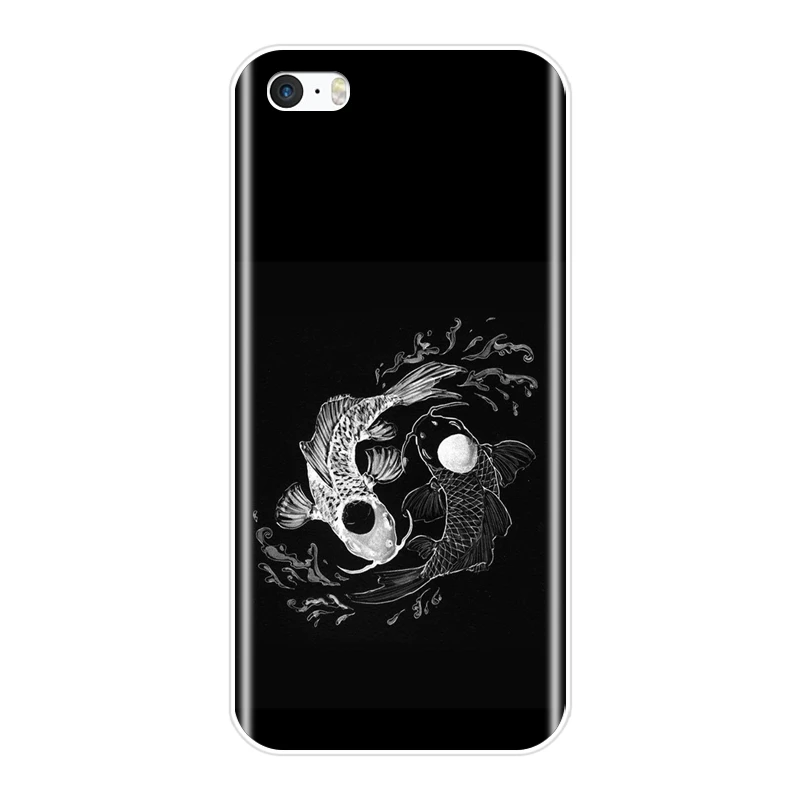 Soft Silicone Phone Case For Apple iPhone 5 5C 5S SE 4 4S Black White Fish Aesthetic Cartoon Animal Back Cover S | Мобильные