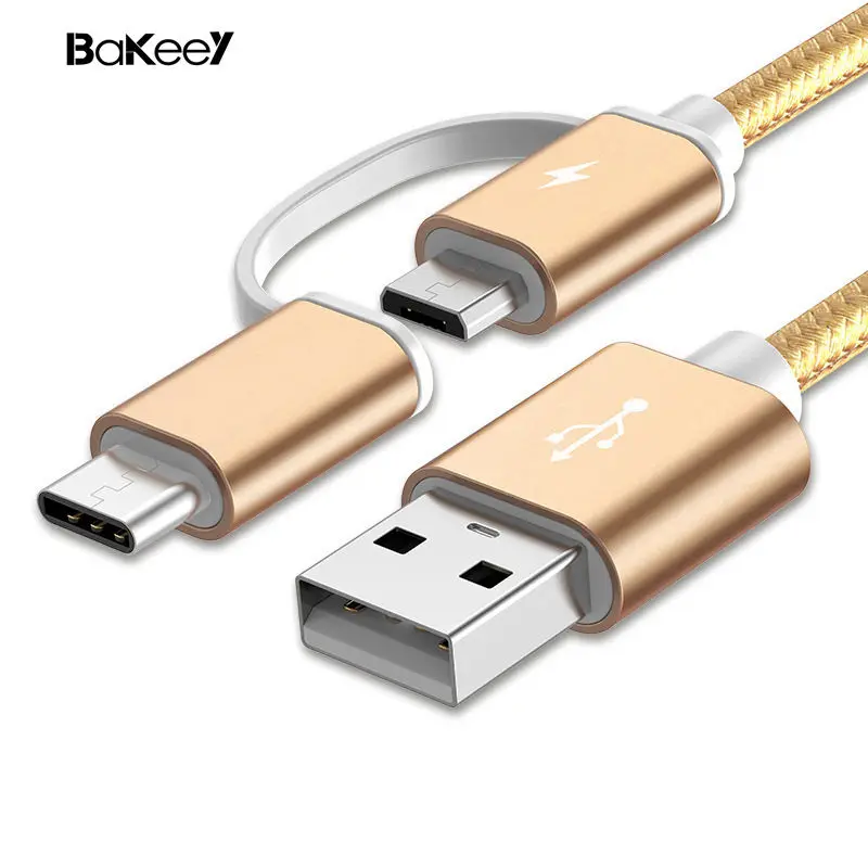 Горячий Bakeey 2 в 1 type C Micro USB нейлоновый плетеный кабель для зарядки данных USB 2,0 для Xiaomi 6 Oneplus S8 S7 розовое золото серебро золото