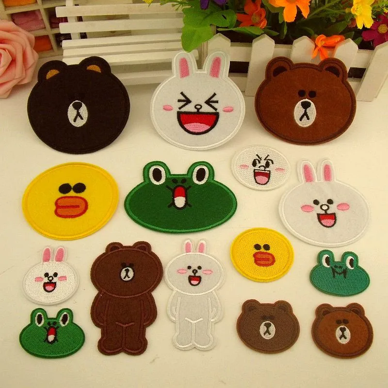 Милый 3D Корейский мультфильм линия коричневый Медведь вышитый патч для одежды