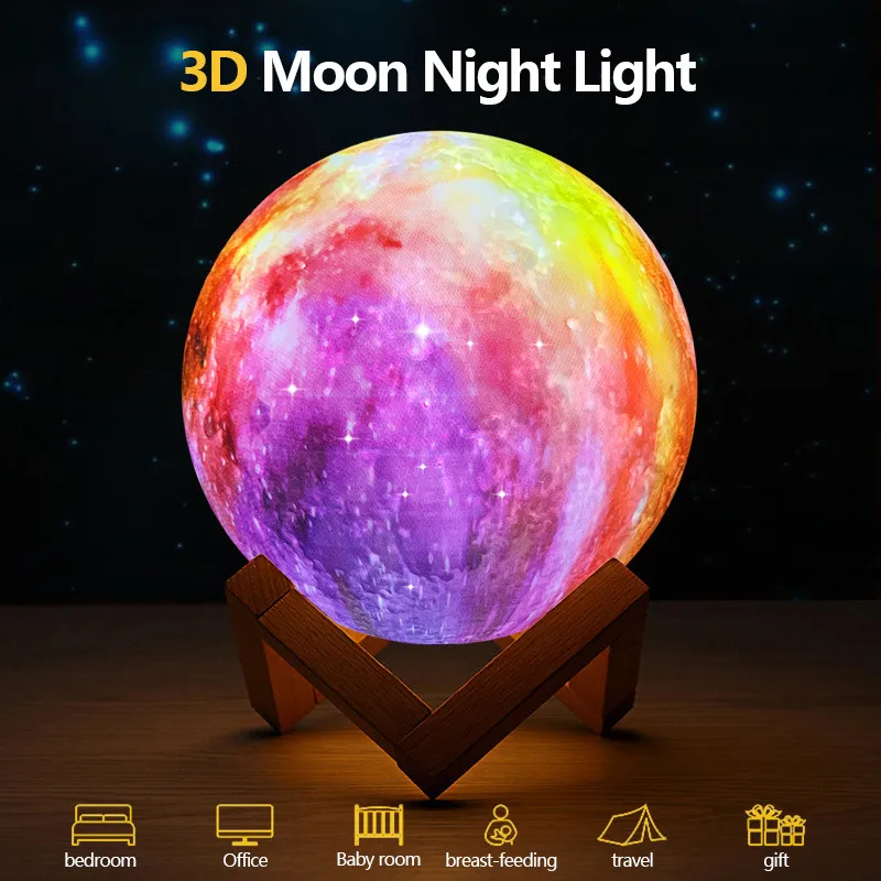 Перезаряжаемый лунный светильник, лунный светильник, 3D принт, светодиодный ночник, прикроватный детский Ночной светильник, настольный декор, новинка, подарок, Прямая поставка луна светильник ночник луна