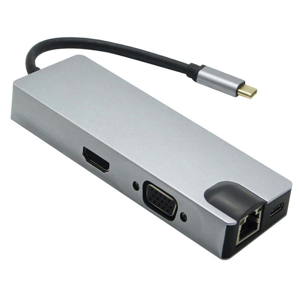 Адаптер 8 в 1 USB Type C для HDMI 4K VGA RJ45 устройство чтения SD/TF карт адаптер Macbook 5 шт./лот |