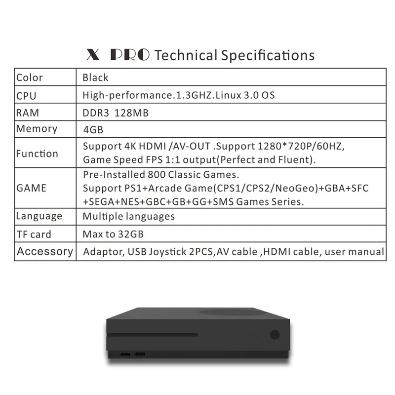 Новая игровая консоль X PRO Ultra HD 64 бит AV поддержка 4K выход Встроенный 800