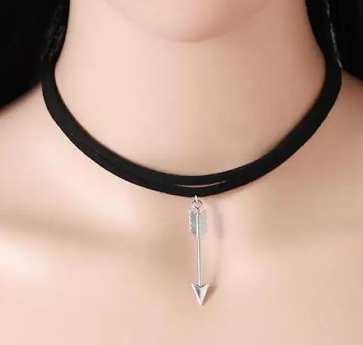 Мода ретро черный бархат Средства ухода за кожей Шеи Лето покрытием Silver Arrow Цепочки и ожерелья Двойной Изысканные Для женщин ювелирные изделия оптом - Окраска металла: silver