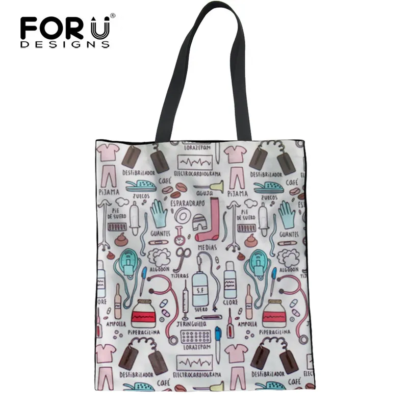 FORUDESIGNS Экологичная Холщовая Сумка для покупок Женская милый узор с изображением сиделки Повседневная многоразовая сумка через плечо женская большая сумка-тоут - Цвет: H8313Z22