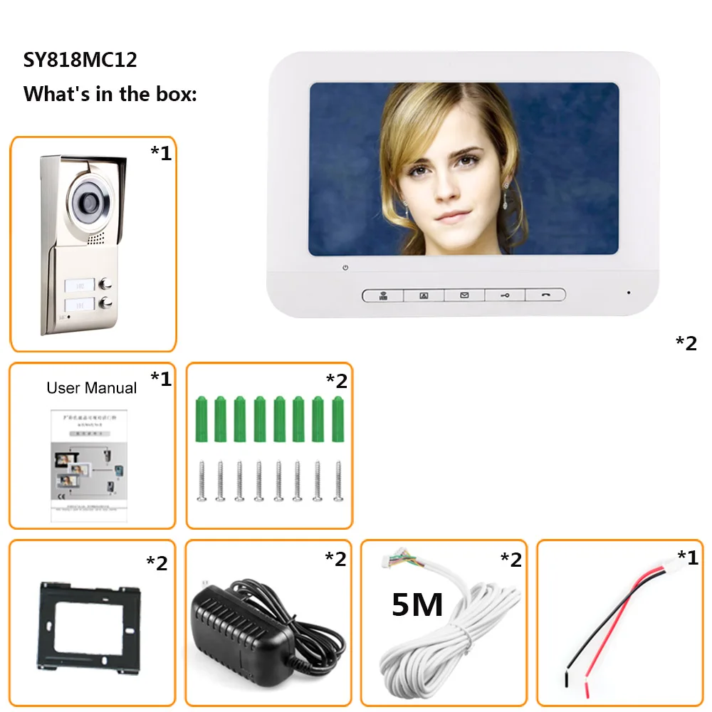 7 дюймов LCD 2 квартиры видео домофон система IR-CUT HD 1000TVL камера дверной Звонок с