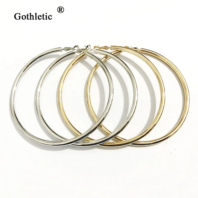 Gothletic золото/родий цвет 90 мм большие серьги кольца 4 мм толстые медные трубки круглые серьги для женщин Brincos Ювелирные Изделия