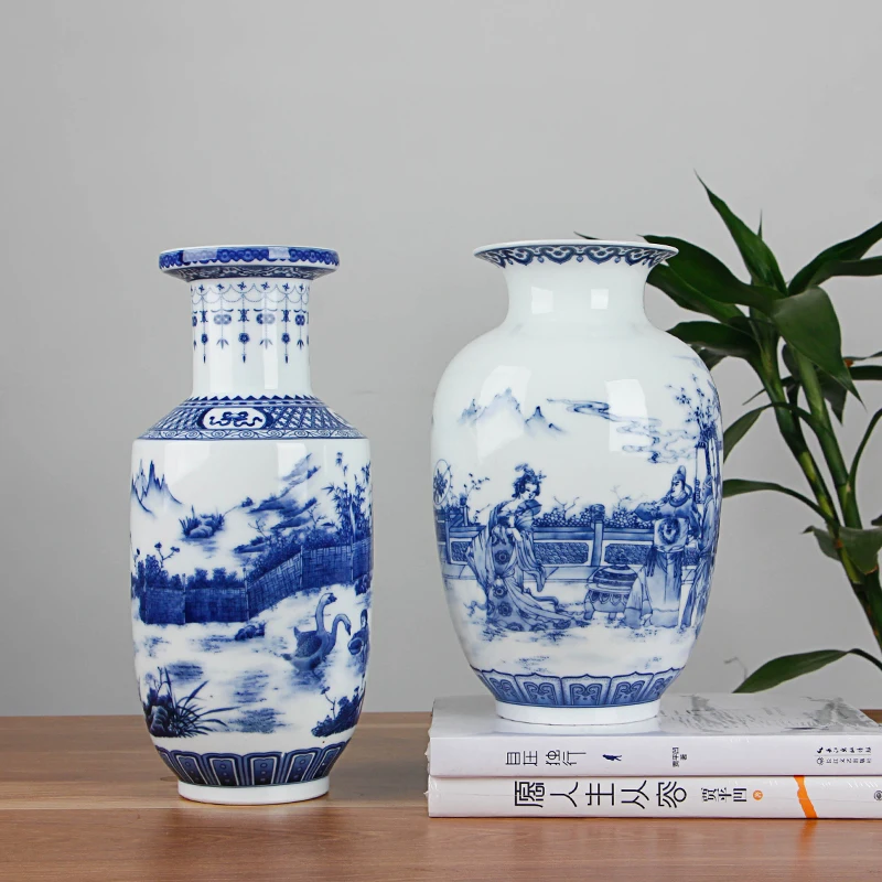 Classic Chinese Blue and White Ceramic Vase Antique Tabletop Porcelain Flower Vase For Hotel Dining Room Decoration images - 6