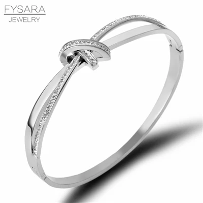 Silver color FYSARA, романтичный браслет с узлом, циркониевые кристаллы, женские браслеты из титана и стали для влюбленных, золотые ювелирные изделия, логотип на заказ - Окраска металла: Silver color