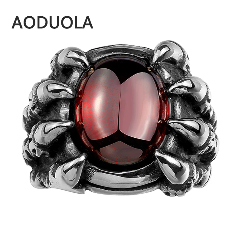 Нержавеющая сталь с лапами красное панк кольцо эмаль Ретро Винтаж Байкер большие