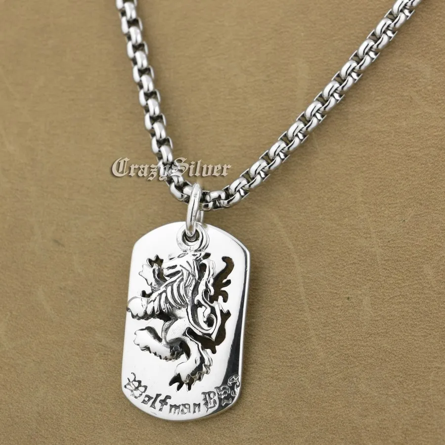 

King Lion Dog Tag Biker 925 Sterling Silver Pendant 9S020 316L Necklace 26 inches