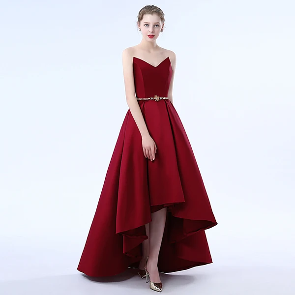 Ladybeauty атласное платье для вечеринки, выпускного вечера, официальное короткое вечернее платье, милое платье с высоким и низким вырезом, простое стильное платье - Цвет: Red wine