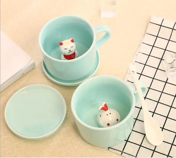 

1PC Creative Cartoon Ceramic Mugs Cute Animal Coffee Milk Tea Cup 230ml Novelty Mugs without Lid and Spoon NQ 002