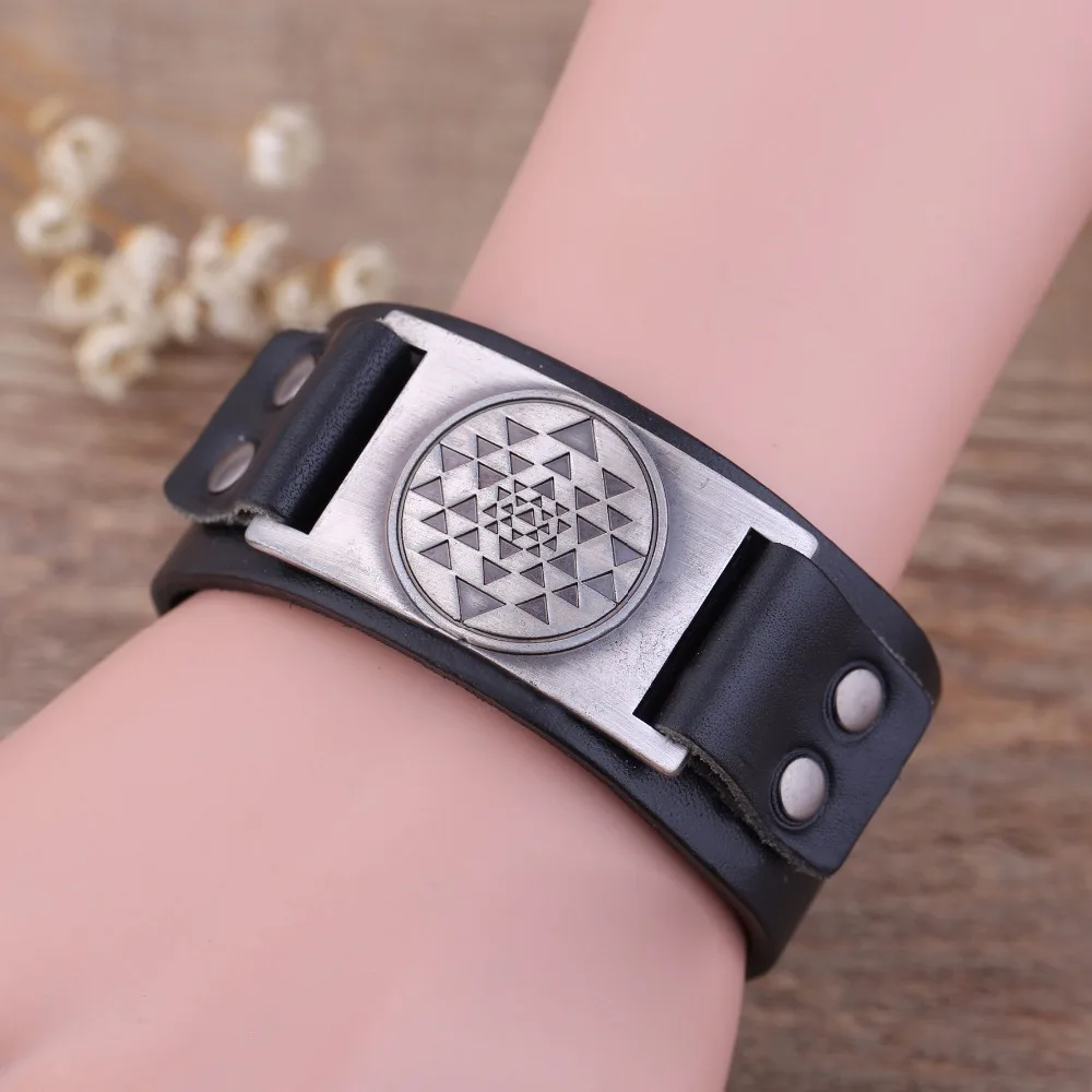Dawapara браслет для йоги Sri Yantra Религиозный черный кожаный Pulseira Feminina Женская мода
