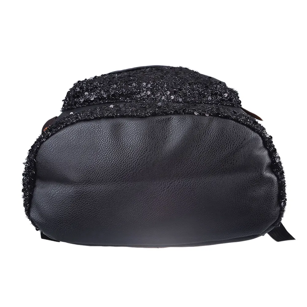 Hot Sell Women Casual Pure Color Backpack Bag PU Leather Bags Black Zipper Type Sequins Decoration Shoulder | Багаж и сумки
