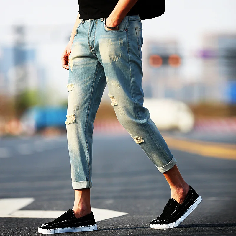 Новая летняя японский отбортовки отверстий 9 джинса размер девять брюки молодые