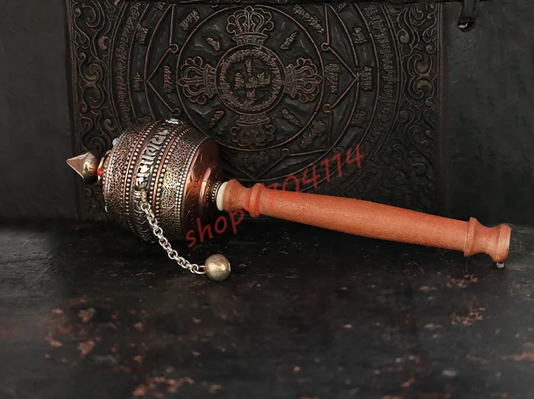 Чистая медь Проволочная инкрустация рукопожатие Молитвенное Колесо Тибетский