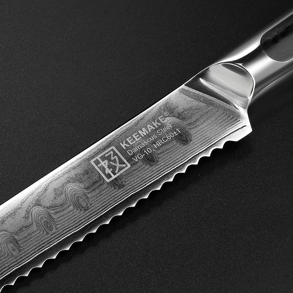 KEEMAKE шеф-повар Ножи хлеба 8 дюймов Ножи Кухня ножи японский Дамаск VG10 стальная бритва острое лезвие торт с инструменты G10 ручка