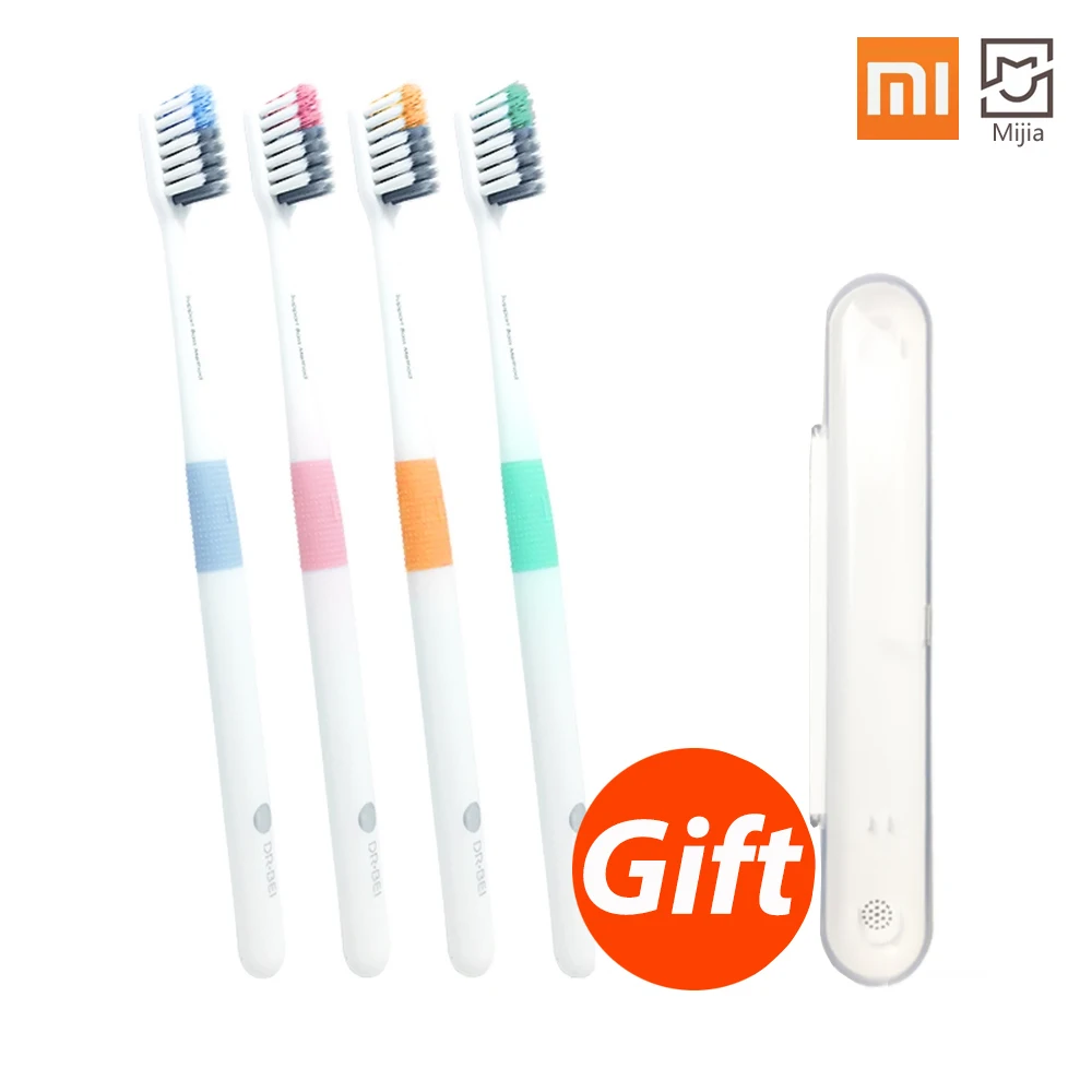 4Pcs with Gift 4 шт./лот Xiaomi Doctor B зубная щетка Массаж глубокий чистый бас метод Sandwish-Встроенная щетка с коробкой для путешествий мягкая щетина - Цвет: 4Pcs with Gift