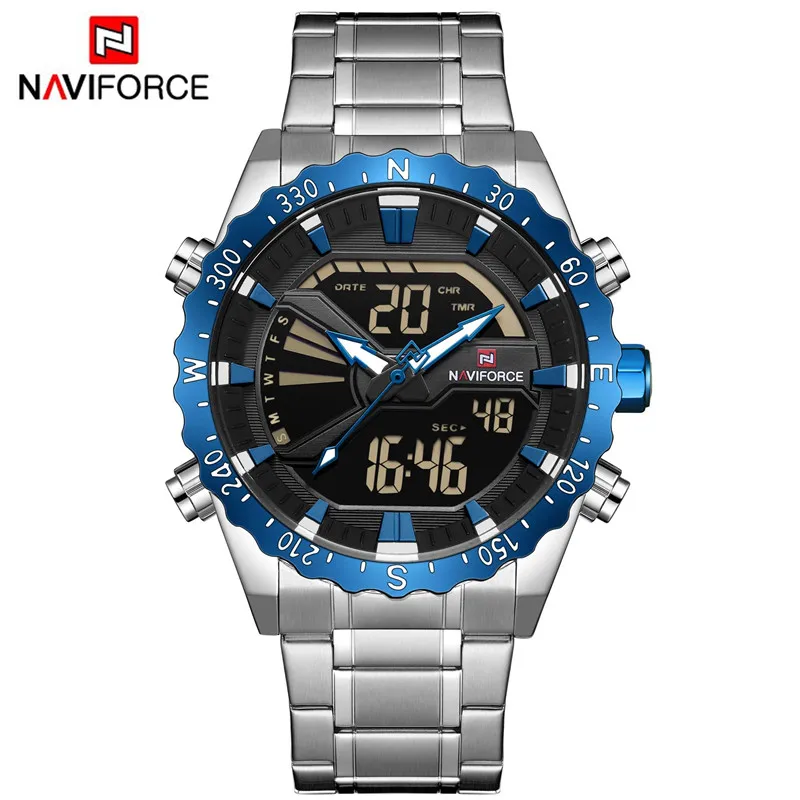 NA913605 without box Мужские часы NAVIFORCE, мужские военные спортивные часы, светодиодный Аналоговый Цифровой наручные часы, модные мужские кварцевые часы из нержавеющей стали 9136 - Цвет: NA913605 without box