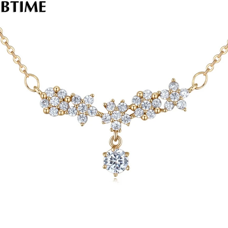 Btime двойной цветок Стиль кубического циркония Цепи и Подвески золото Цвет моды